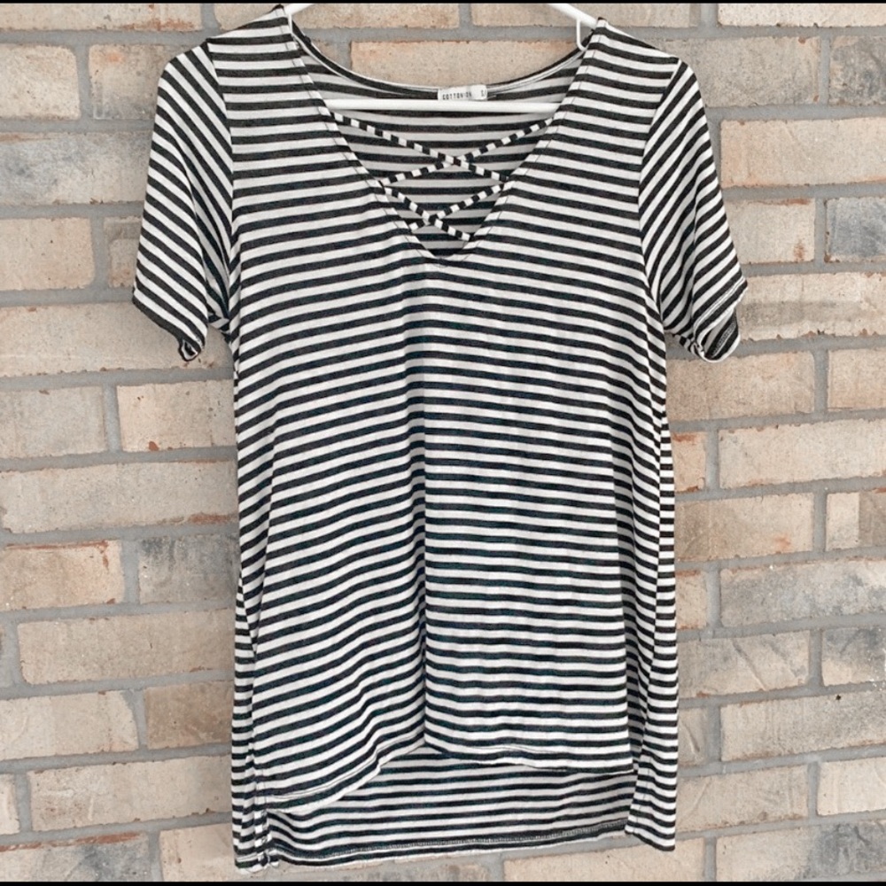Striped Black & White Hi-Low Blouse